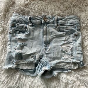 american eagle next level stretch light blue distressed shorts!!